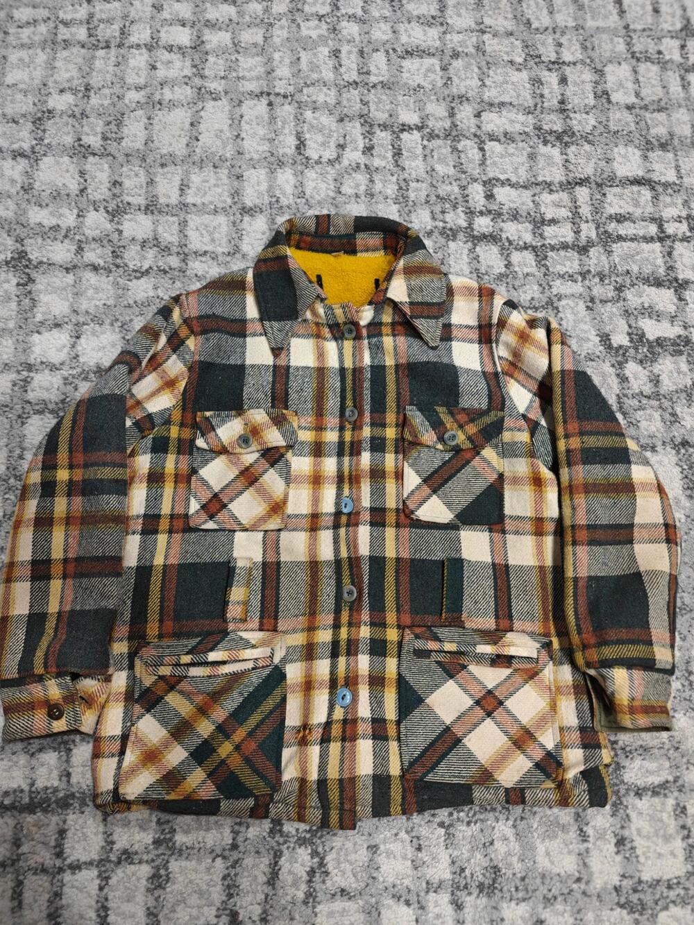 Vintage 60s 70s Sears Wool Plaid Shacket Jacket Fleece Lined Heavy Flannel Men L
